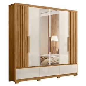 Guarda Roupa Casal Com Espelho 6 Portas 240cm Arizona M07 Freijó-off White - Mpozenato