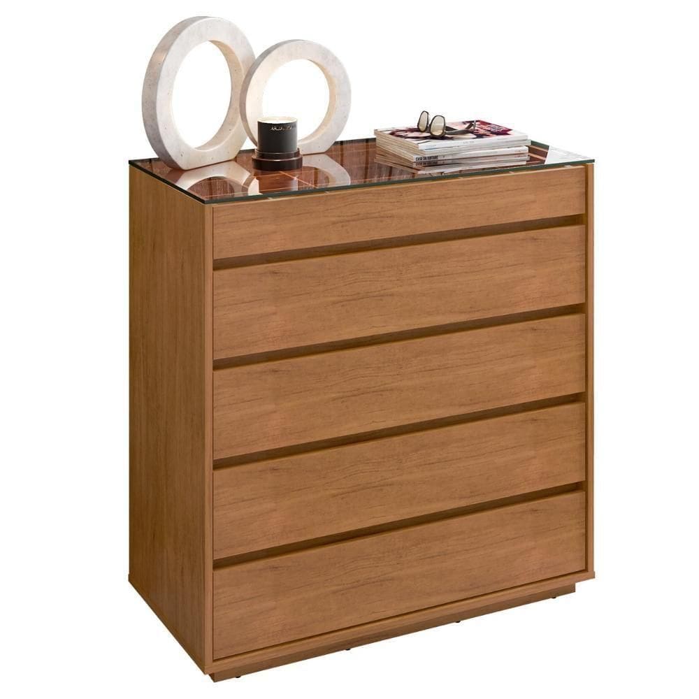 Cômoda Para Quarto Tampo De Vidro E Colmeia Belize C14 Cedro - Mpozenato