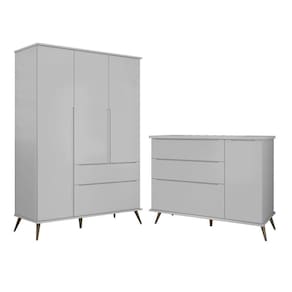 Jogo De Quarto Infantil Guarda Roupa E Cômoda 100% Mdf P04 Mel Cinza - Mpozenato