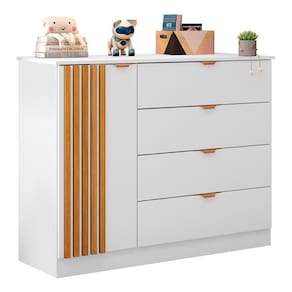 Cômoda Infantil 4 Gavetas Com 1 Porta Ripada Ayla Branco - Phoenix