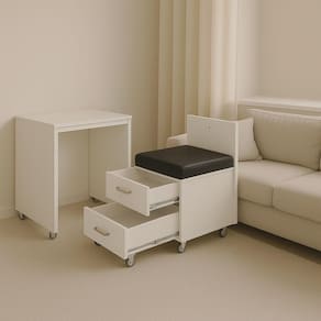Mesa 2 Em 1 Branco Cadeira Embutida Gavetas Home Office Estudo Rodinhas
