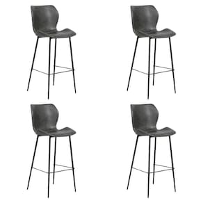Kit 4 Banquetas Alta Com Encosto Para Bancada Cozinha Penha R02 Sintético Cinza Grafite - Mpozenato