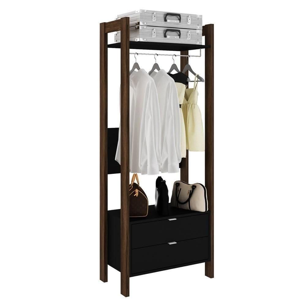 Guarda Roupa Solteiro Closet Az1011 Preto-nogal - Tecno Mobili