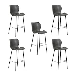 Kit 5 Banquetas Alta Com Encosto Para Bancada Cozinha Penha R02 Sintético Cinza Grafite - Mpozenato