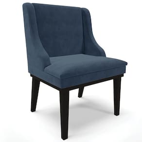 Cadeira Estofada Para Sala De Jantar Base Fixa De Madeira Preto Lia Suede Azul Marinho - Ibiza