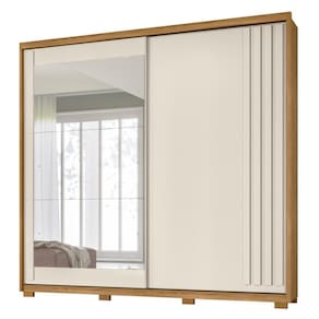 Guarda Roupa Casal 2 Portas De Correr E Espelho 242cm Lara M07 Freijó-off White - Mpozenato