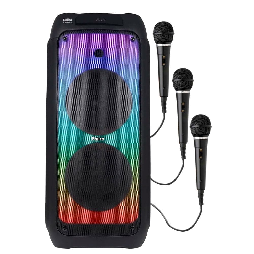 Caixa de Som Amplificada PCX10101 Full LED Bluetooth 2000W - 3 Mic