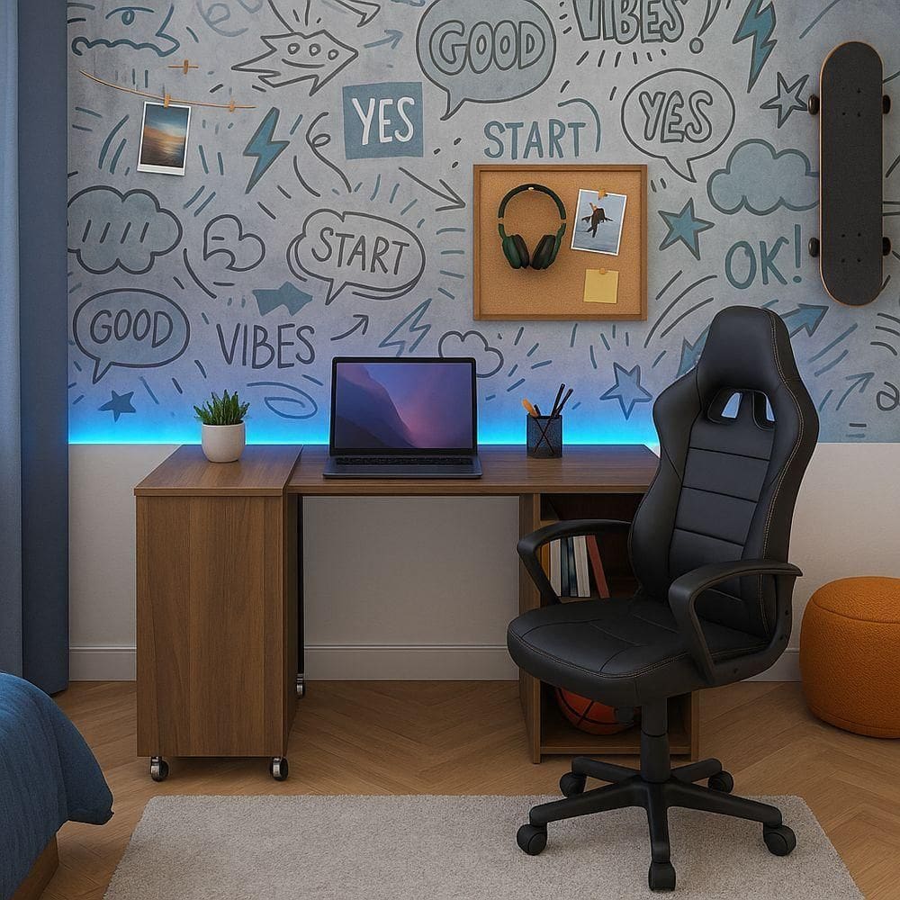 Mesa Retrátil Compacta Mdf 15mm Amadeirado Escuro Home Office Estudo Otimiza Espaço