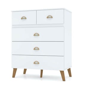Cômoda 5 Gavetas Estilo Retrô 91cm Ziza V02 Branco-camarim - Mpozenato
