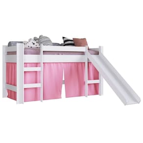 Cama Elevada Com Escorregador E Cortina Bb1000 Branco-rosa - Completa Móveis