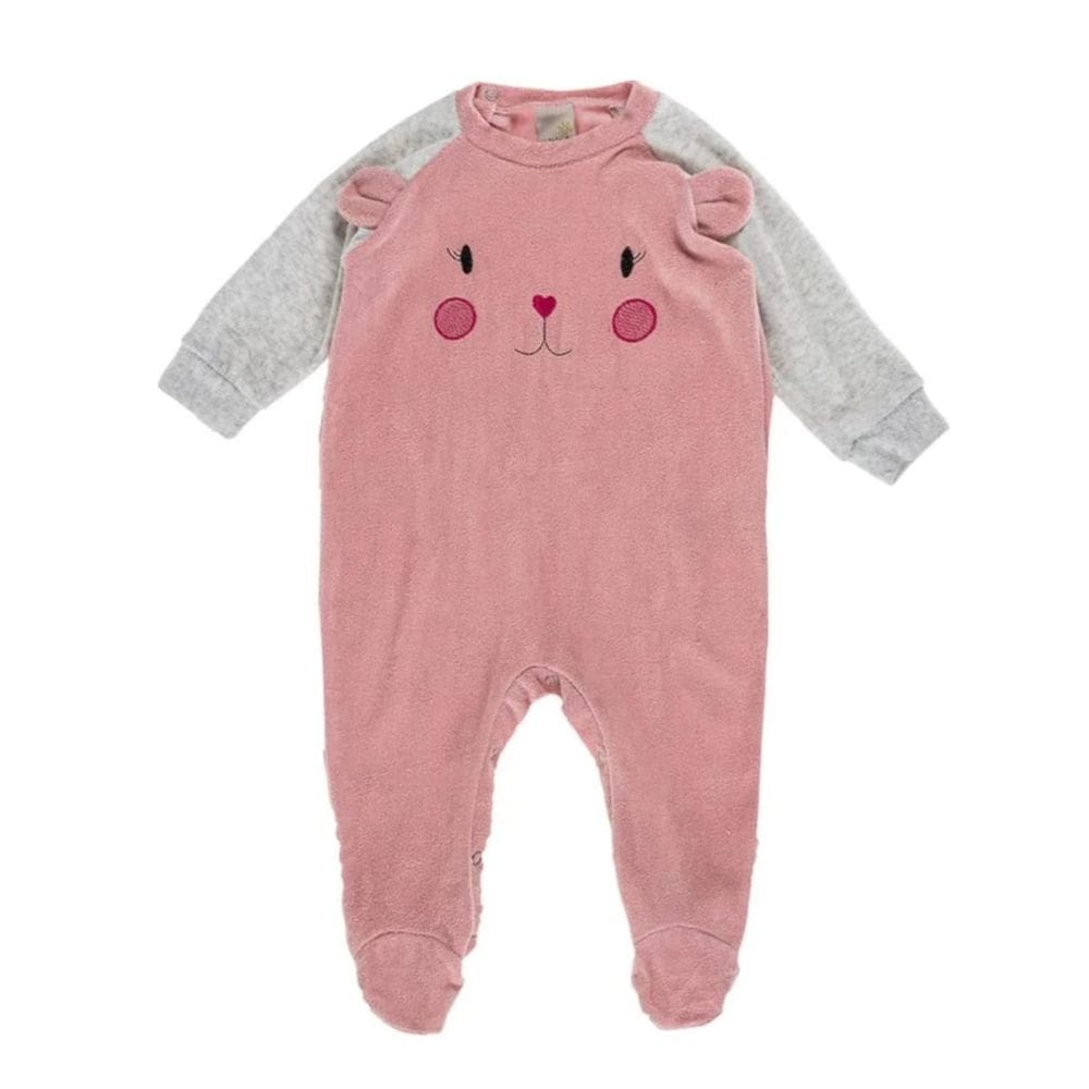 Macacão Longo para Bebê Bordado Menina Plush Rosa -Hug