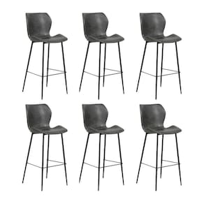 Kit 6 Banquetas Alta Com Encosto Para Bancada Cozinha Penha R02 Sintético Cinza Grafite - Mpozenato