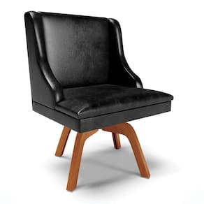 Cadeira Estofada Para Sala De Jantar Base Giratória De Madeira Lia Sintético Premium Preto - Ibiza