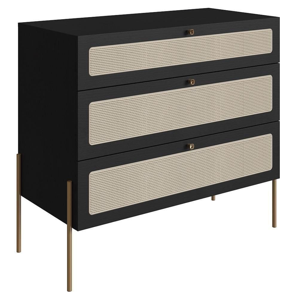 Cômoda Para Quarto 3 Gavetas Pé Metal Arlo A10 Nero-dourado - Mpozenato