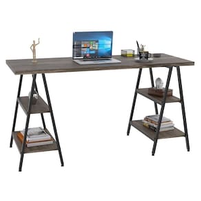 Mesa Escrivaninha Cavalete 150cm Estilo Industrial Prisma C08 Carvalho Dark-preto - Mpozenato