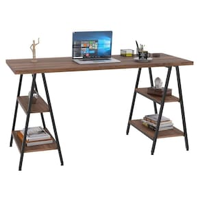 Mesa Escrivaninha Cavalete 150cm Estilo Industrial Prisma C08 Nogal-preto - Mpozenato