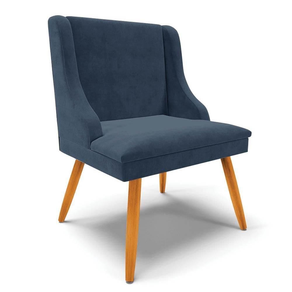 Cadeira Estofada Para Sala De Jantar Pés Palito Lia Suede Azul Marinho - Ibiza