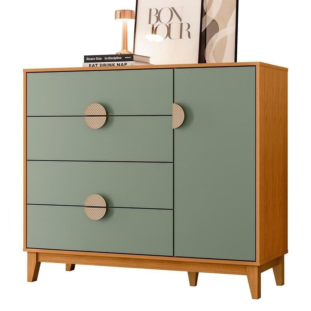 Cômoda Sapateira 1 Porta 4 Gavetas 120cm Ipê Cinamomo-sálvia - Albatroz