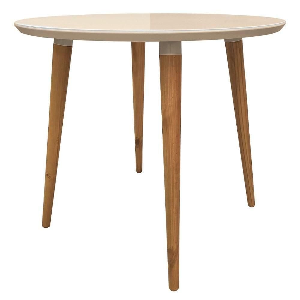 Mesa De Jantar Redonda 90cm 4 Lugares Tampo De Vidro Veneza C14 Off White - Mpozenato