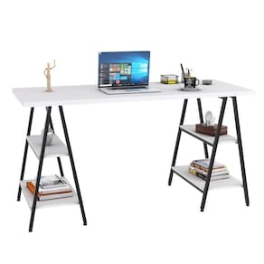Mesa Escrivaninha Cavalete 150cm Estilo Industrial Prisma C08 Branco Chess-preto - Mpozenato