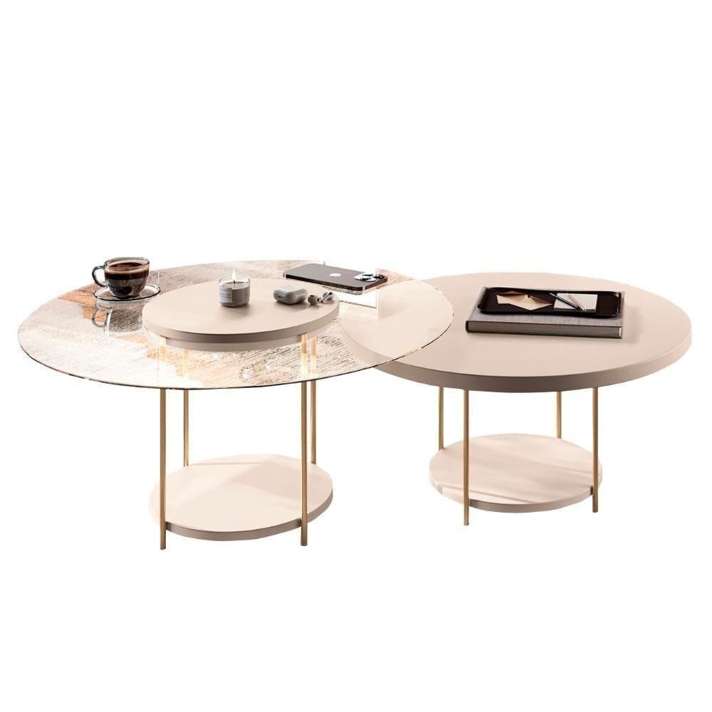 Mesa De Centro Para Sala Pés Metálicos Kit 2 Mindy H01 Off White - Mpozenato