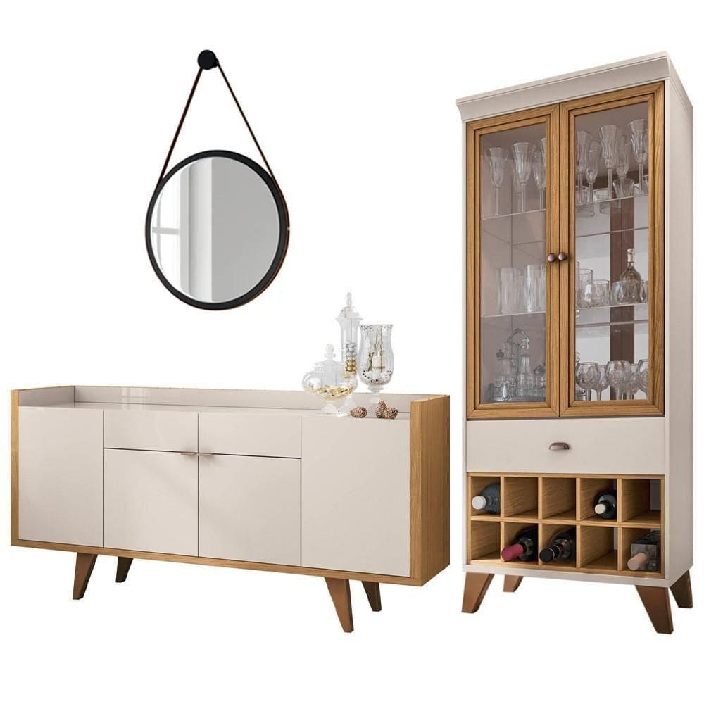 Buffet Sinfonia Com Espelho 54cm E Cristaleira Adega órfeo H01 Off White-cinamomo - Mpozenato