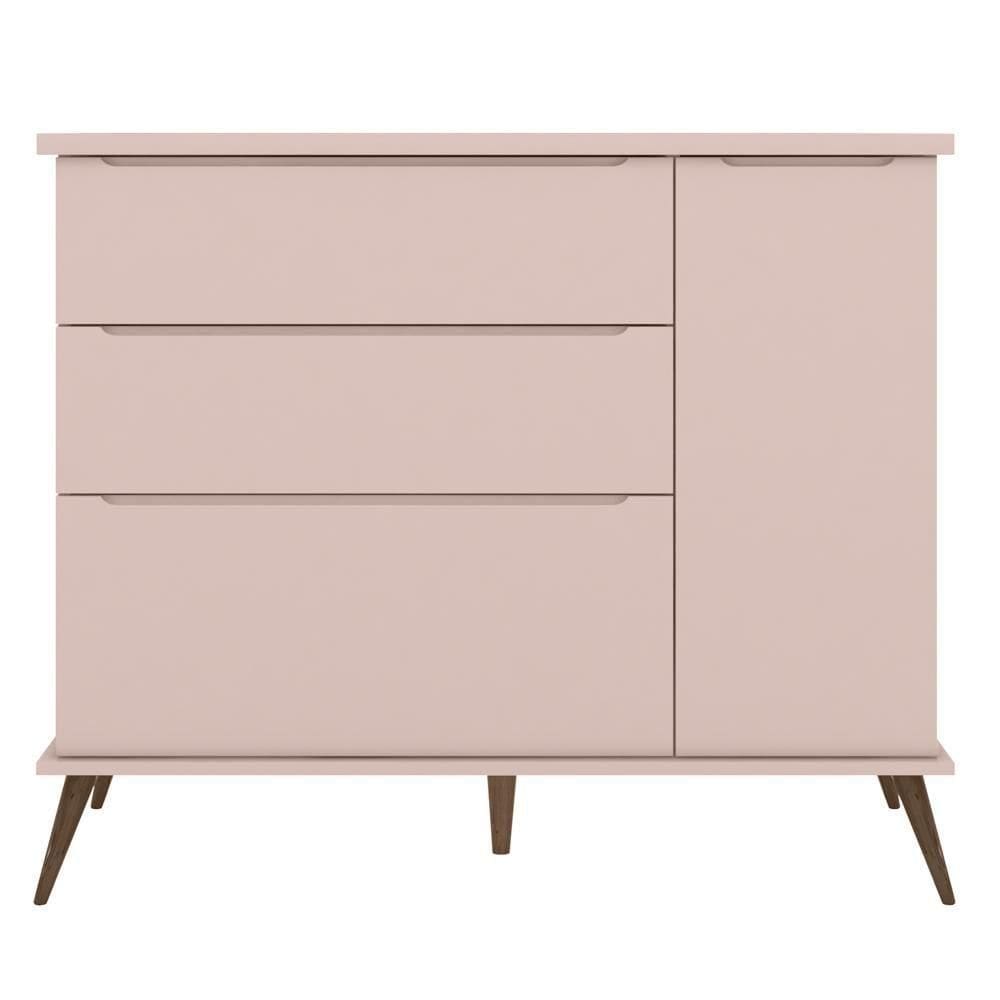 Cômoda Infantil 1 Porta 3 Gavetas 100% Mdf Pés Retrô Melinda Rosê - Phoenix