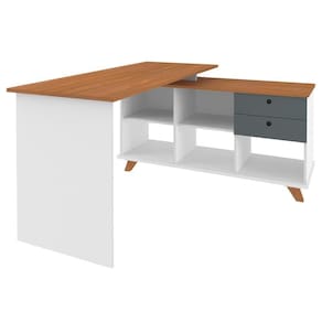 Mesa Escrivaninha Em L 2 Gavetas E Nichos Golden A06 Freijó-grafito-branco - Mpozenato