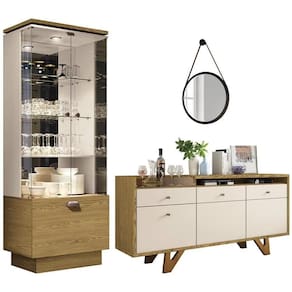 Cristaleira Aruan Buffet Ellora E Espelho Adnet 67cm H01 Off White-carvalho - Mpozenato