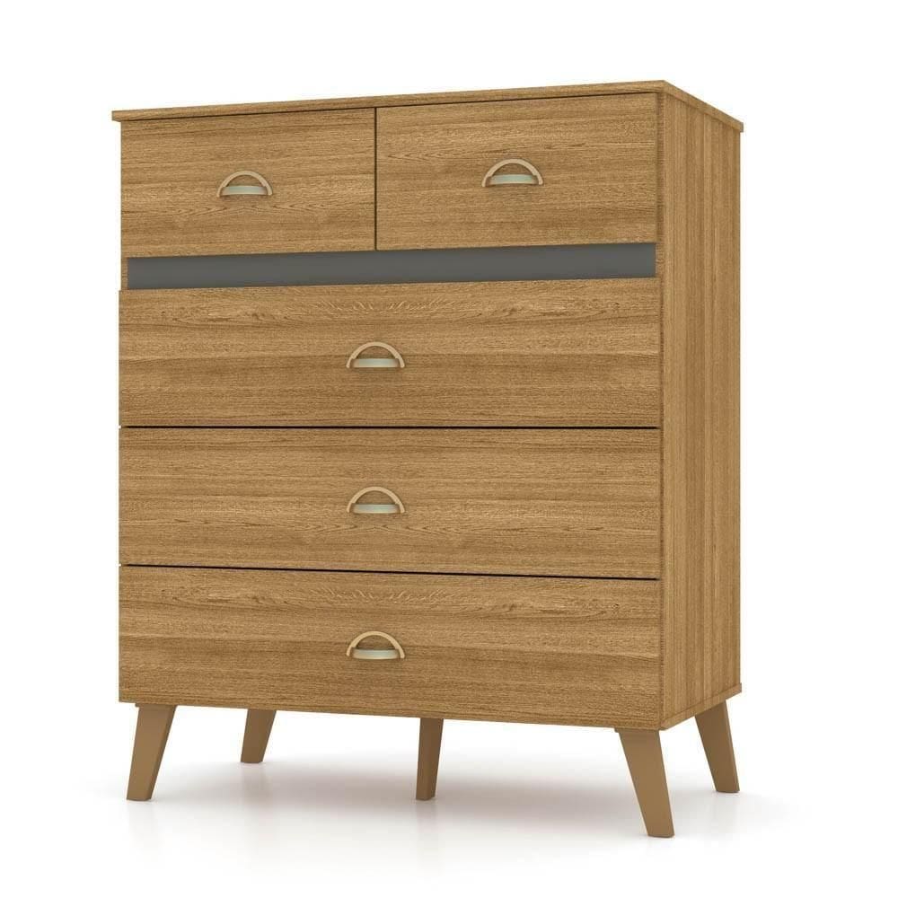Cômoda 5 Gavetas Estilo Retrô 91cm Ziza V02 Nature-alasca - Mpozenato