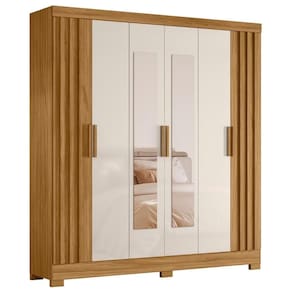 Guarda Roupa Casal 195cm Espelho Ripado Arlon M07 Freijó-off - Mpozenato