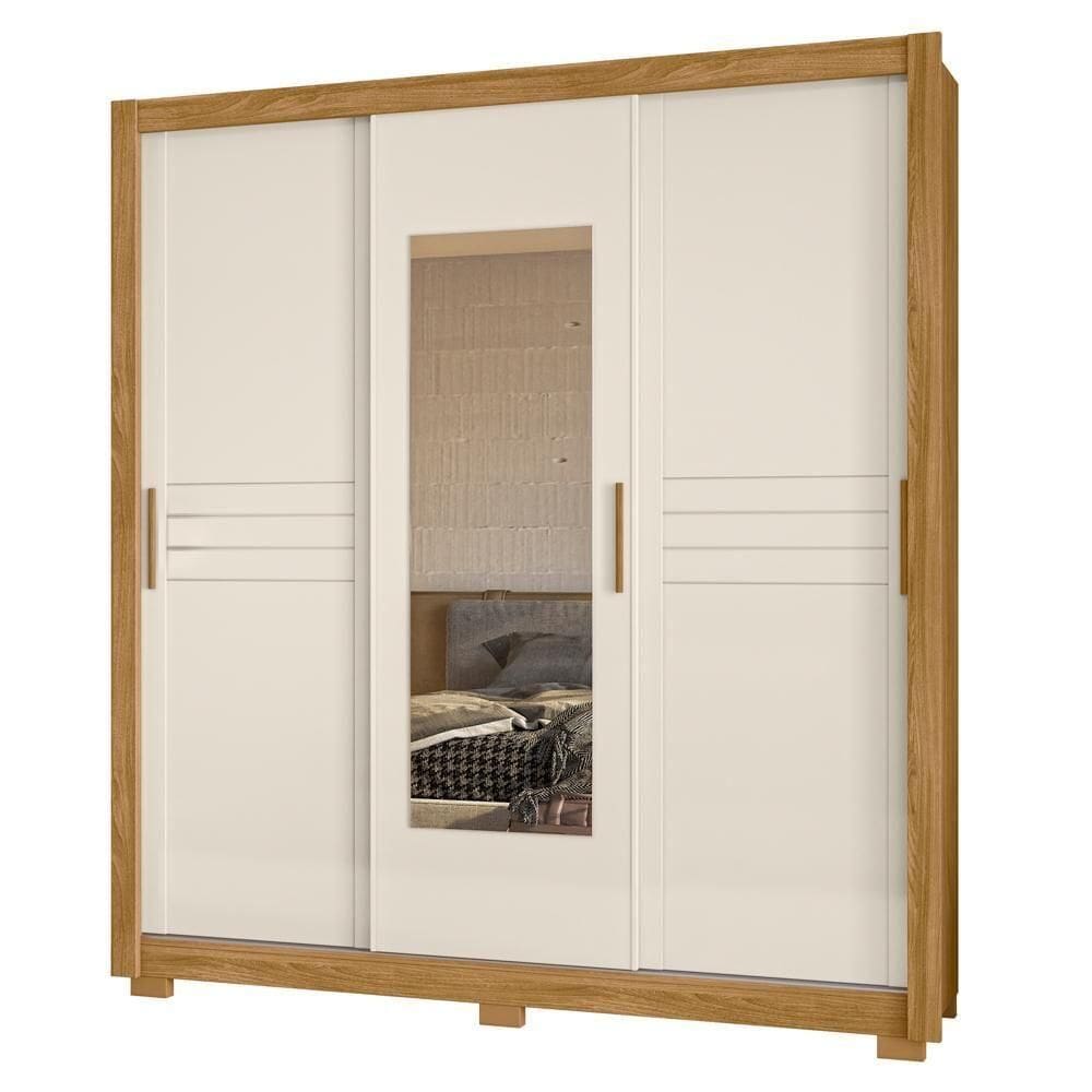 Guarda Roupa Casal 3 Portas De Correr E Espelho 202cm Toronto M07 Freijó-off White - Mpozenato