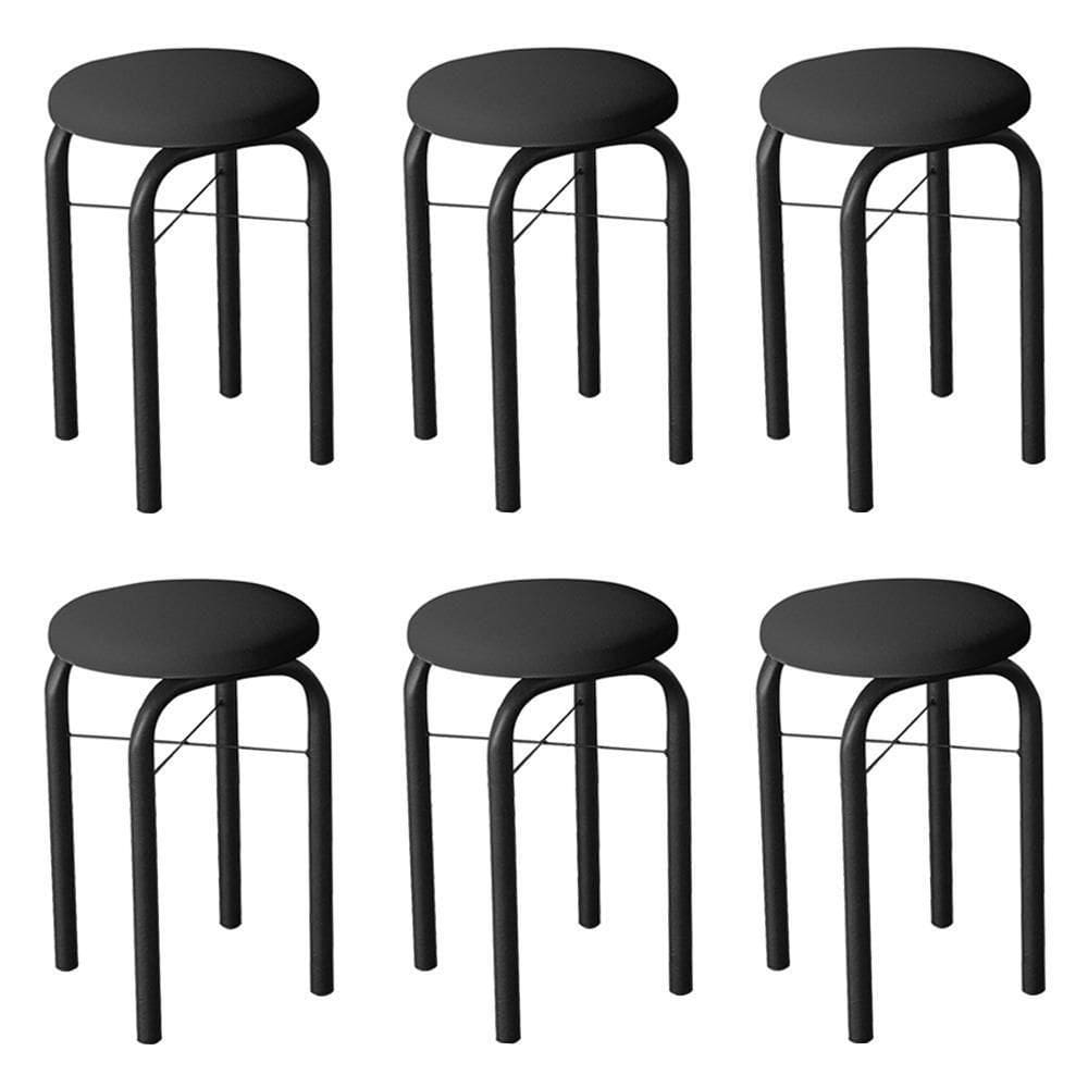 Kit 6 Banquetas Baixas Para Cozinha Em Aço Manu Sintético I01 Preto - Mpozenato