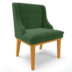 Cadeira Estofada Para Sala De Jantar Base Fixa De Madeira Castanho Lia Suede Verde - Ibiza