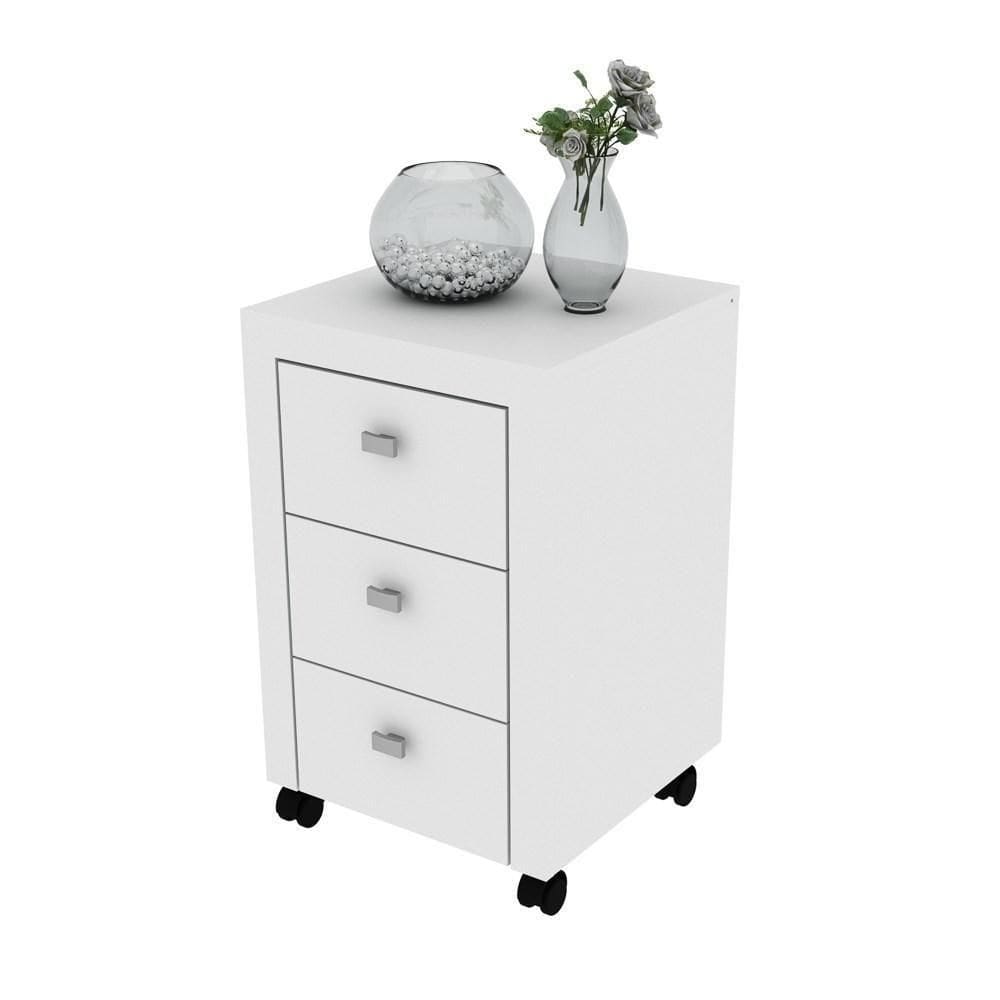 Gaveteiro 3 Gavetas Com Rodízios Me4108 Branco - Tecno Mobili