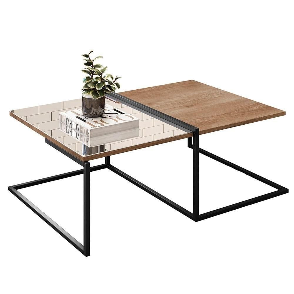Mesa De Centro Com Espelho Pés Metálicos Estilo Industrial Loft D09 Demolição-preto - Mpozenato