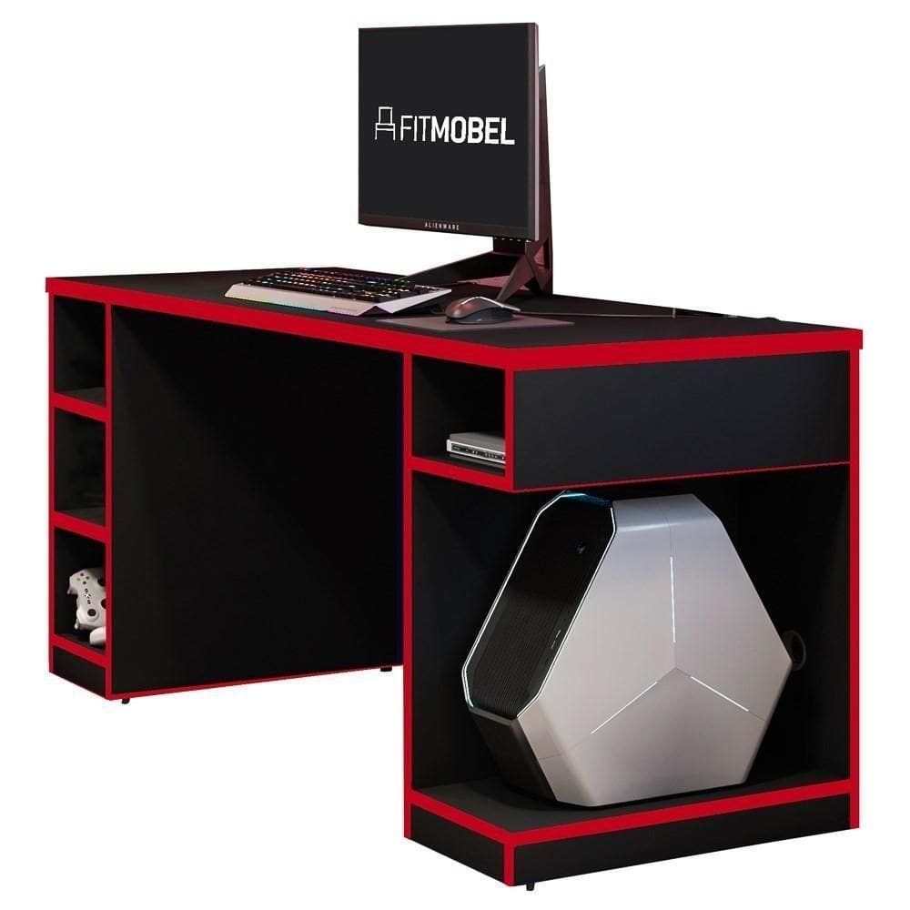 Mesa Para Gamer Pro Preto-vermelho - Fit Mobel
