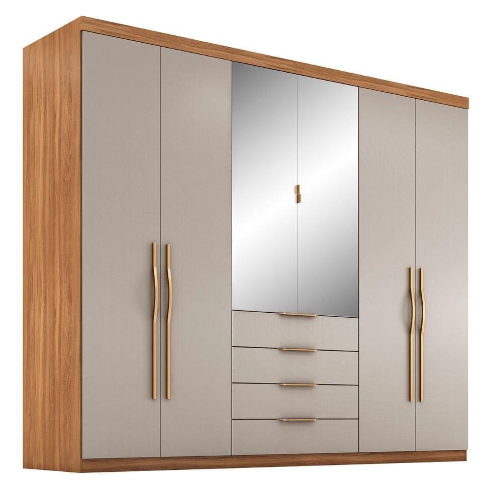Guarda Roupa Casal 262cm Com Espelho Giard D02 Amêndola-nude - Mpozenato