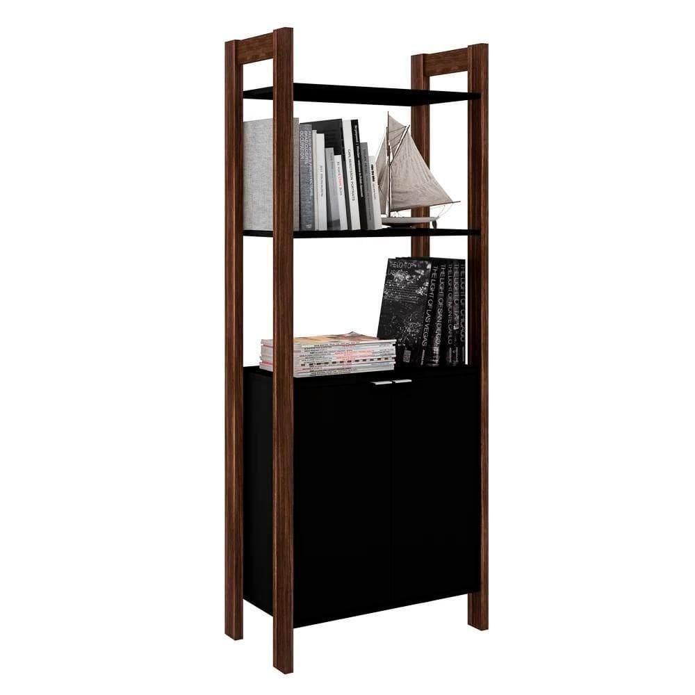 Estante Livreiro Multiuso 2 Portas Az1009 Preto-nogal - Tecno Mobili