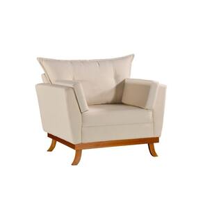 Poltrona Dahlia Em Linho Pés De Madeira Cor Cru 2550