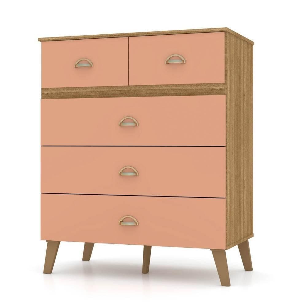 Cômoda 5 Gavetas Estilo Retrô 91cm Ziza V02 Nature-camarim - Mpozenato
