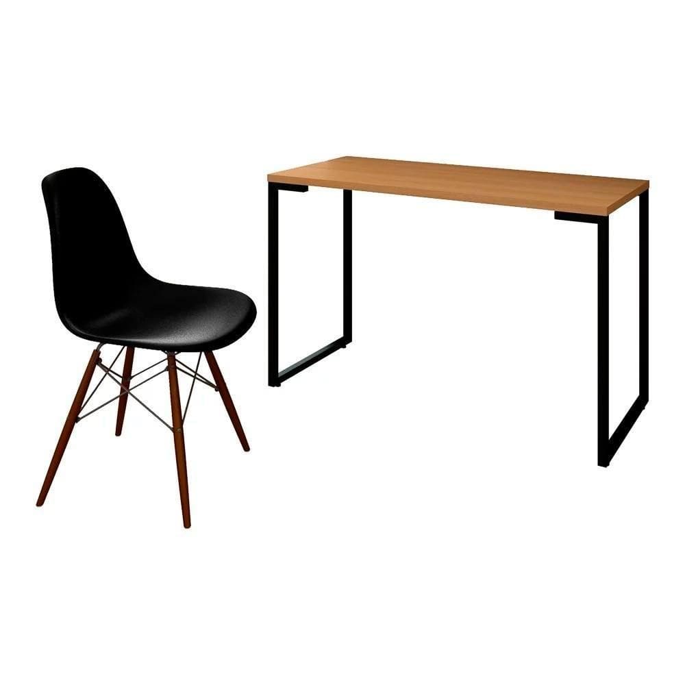 Mesa Escrivaninha Fit 120cm E Cadeira Charles Ft1 Preta - Mpozenato