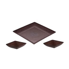 Tigela Petisqueira Quadrada Marrom Imbuia Kit ECO 3un