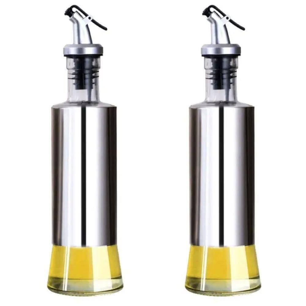 Kit Com 2 Galheteiros Aço Inox E Vidro 300ml - Controle E Sofisticação