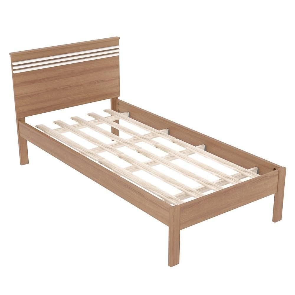 Cama De Solteiro Madeira Cm8010 Amêndoa-branco - Tecno Mobili