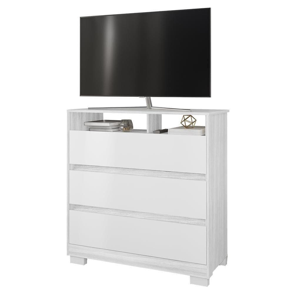 Cômoda Para Quarto 3 Gavetas 90cm Califórnia Carvalho Branco-branco - Incorplac