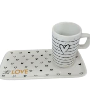 Kit Xicara De Cafe 80ml Com Pires Retangular Porcelana Branco
