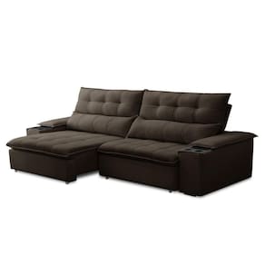 Sofá Retrátil 3 Lugares Com Porta Copo 230cm Malta F05 Veludo Marrom Escuro - Mpozenato