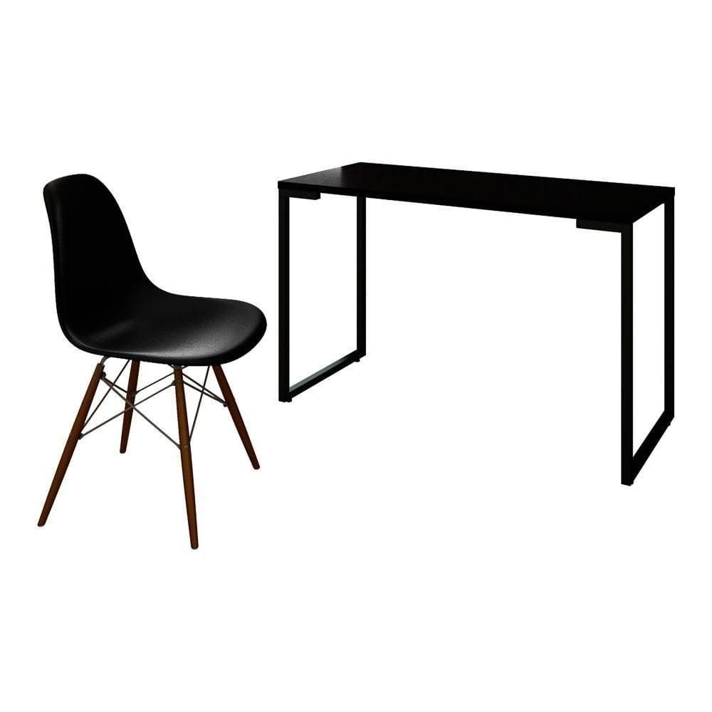 Mesa Escrivaninha Fit 120cm Preto E Cadeira Charles Ft1 Preta - Mpozenato