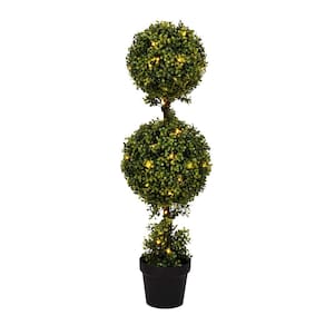 Árvore de bola dupla de topiaria de buxo artificial pré-iluminada de 90 cm